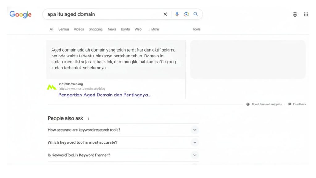 google featured snippet apa itu aged domain
